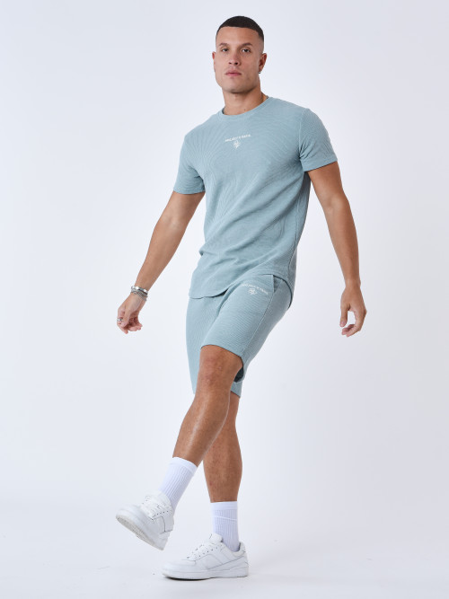 Unifarbene, texturierte Shorts - Blau Grün