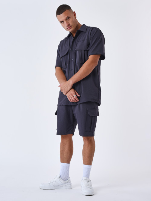 Unifarbene, texturierte Shorts - Anthrazit