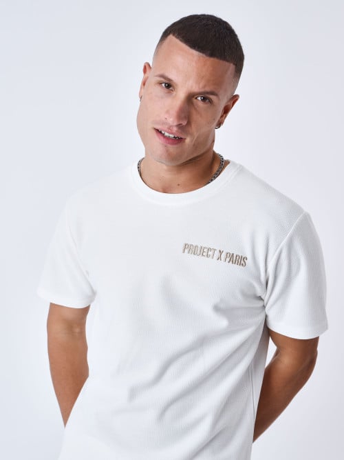 Unifarbenes, strukturiertes T-Shirt - Gebrochenes Weiß