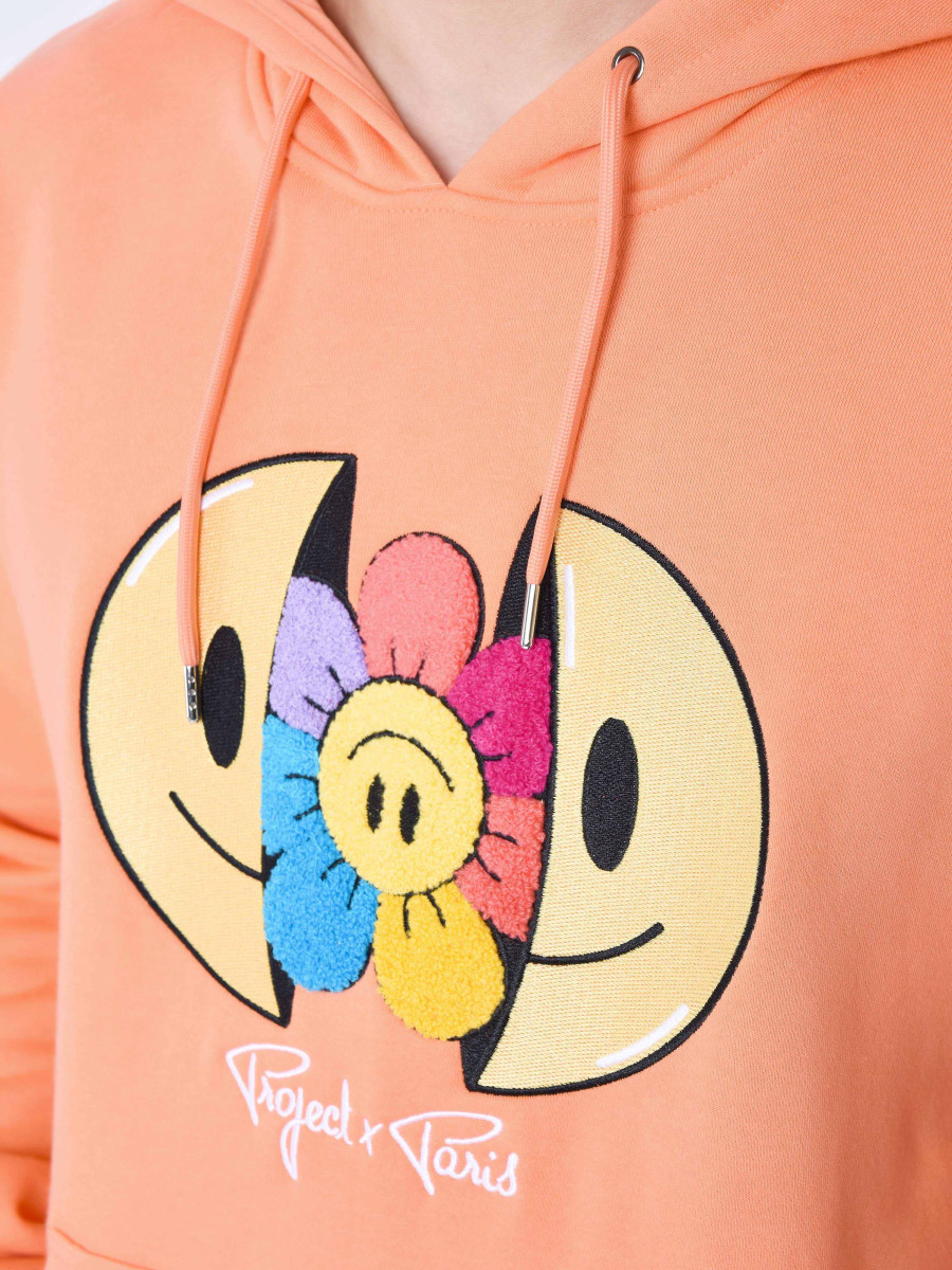 Smiley Smile Embroidery Hoodie - Orange