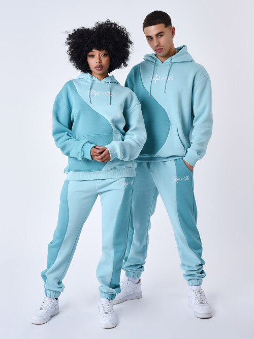 Two-tone wave hoodie - Turquoise