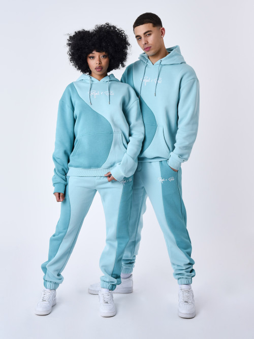Two-tone wave-style jogging bottoms - Turquoise