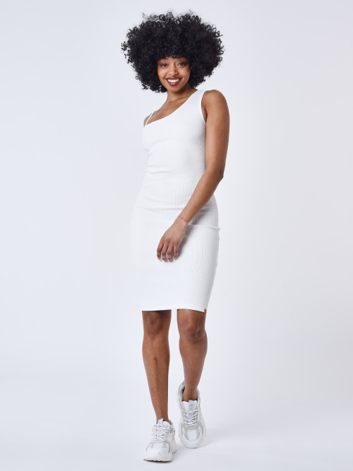 Asymmetrisches Kleid mit Trägern - Gebrochenes Weiß