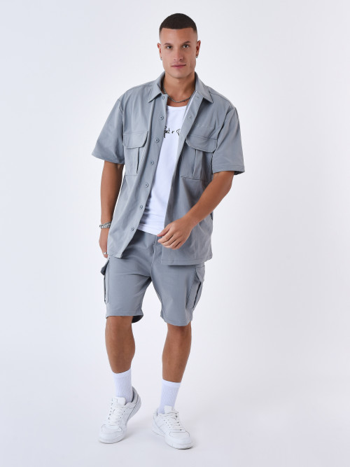 Plain textured short-sleeve shirt - Light grey
