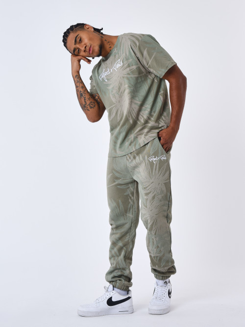 Jogging bottoms with all-over palm leaf pattern - Olive