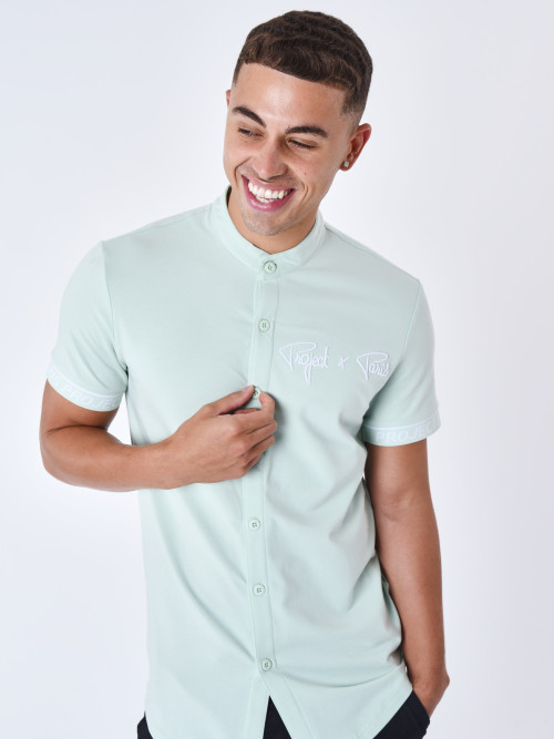 Camisa de manga curta com logógênero bordado - Verde água