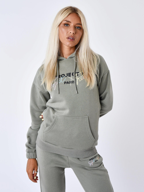 Embroidered hoodie - Olive