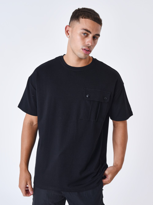 T-Shirt mit kontrastierender Tasche - Schwarz