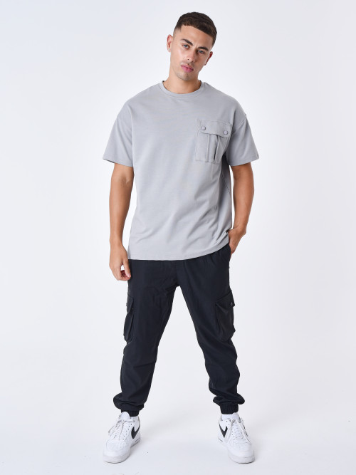 T-shirt com bolsos em contraste - Cinzento claro