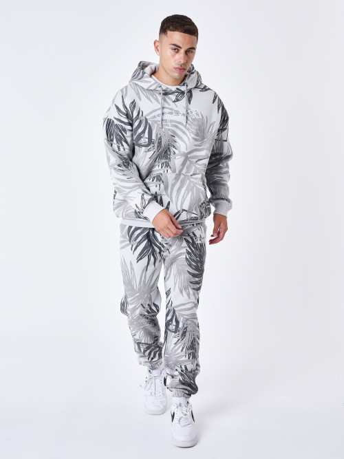 All-over palm leaf pattern hoodie - Light grey