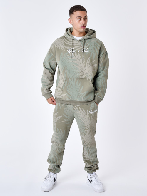 All-over palm leaf pattern hoodie - Olive