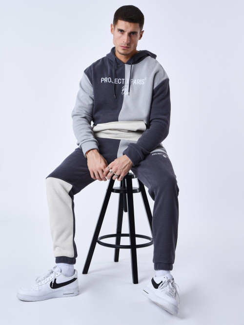Tricolor knit hoodie - Light grey