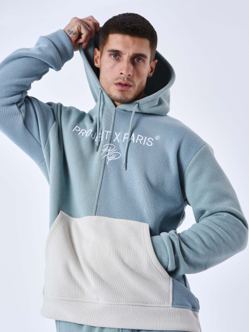 Tricolor knit hoodie - Grey blue