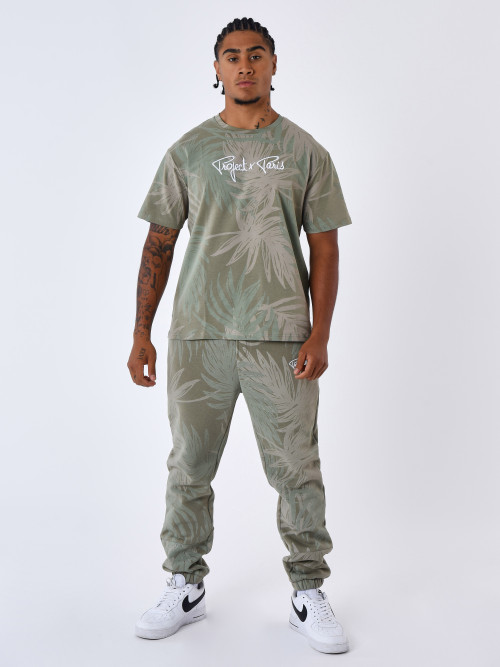 Tee shirt all over palm leaves - Olive