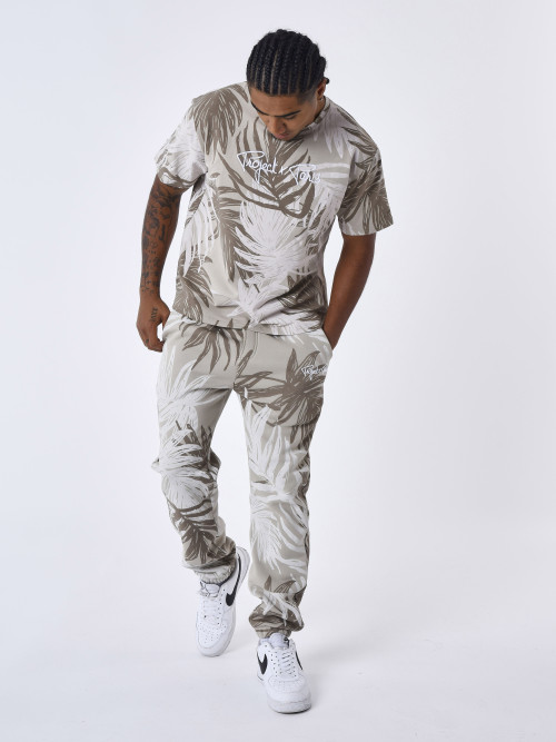 Tee shirt all over palm leaves - Beige