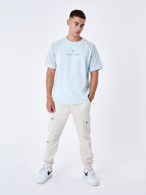 Tee shirt with all-over labyrinth sleeves - Glacier blue