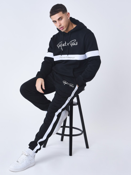 Signature hoodie with white band - Black