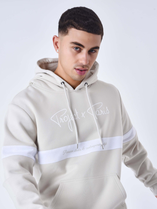 Signature hoodie with white band - Greige