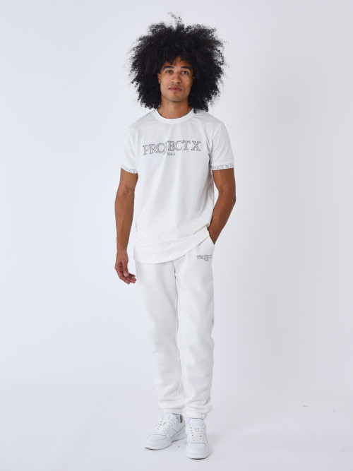 T-Shirt mit Contour-Stickerei - Gebrochenes Weiß