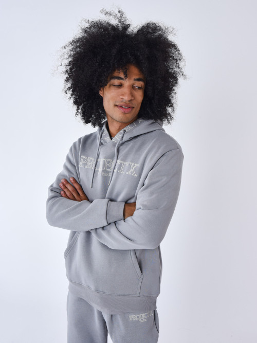 Contour Embroidered Hoodie - Light grey