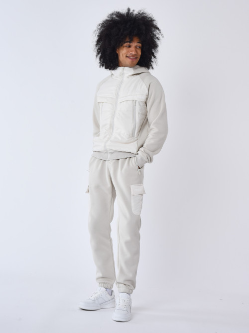 Jogging bottoms with bimaterial insert - Greige