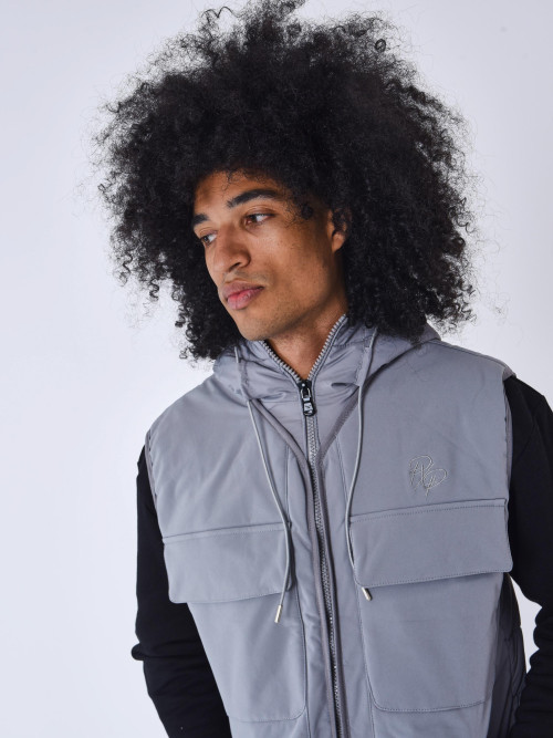 Two-material sleeveless down jacket - Light grey