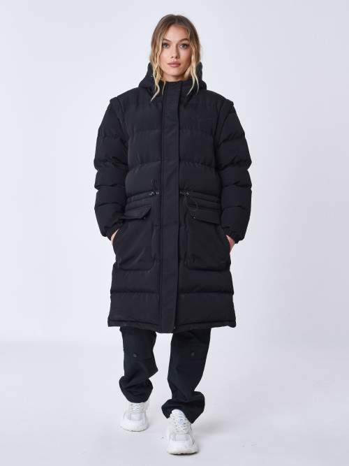 Long quilted down jacket Removable sleeves - Black