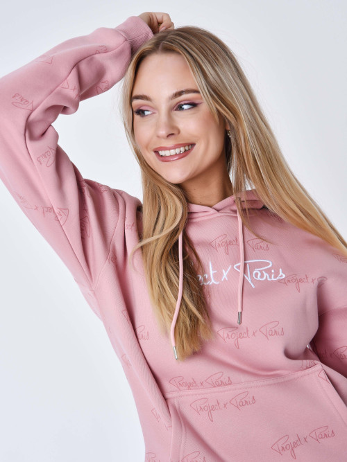 All-over signature hoodie - Rose dragée