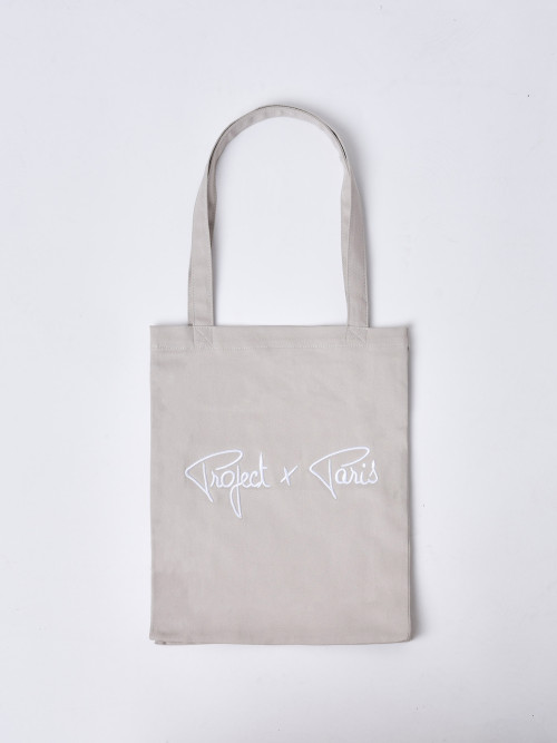 Embroidered canvas totebag - Greige