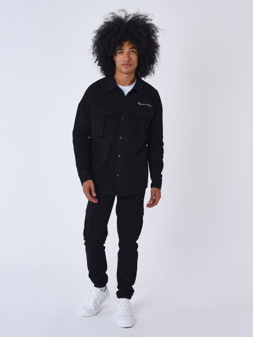 Quilted overshirt with pockets - Black