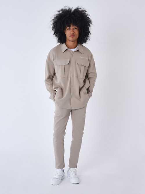 Quilted overshirt with pockets - Beige
