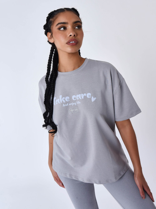 T-shirt Take Care - Cinzento claro