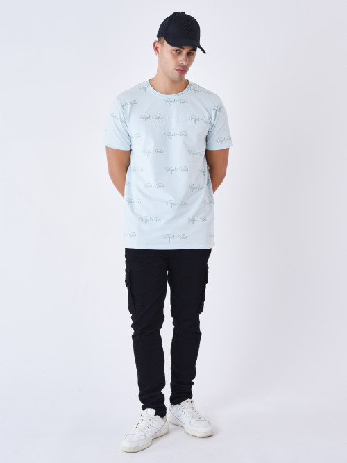 All-over signature printed tee-shirt - Ice blue