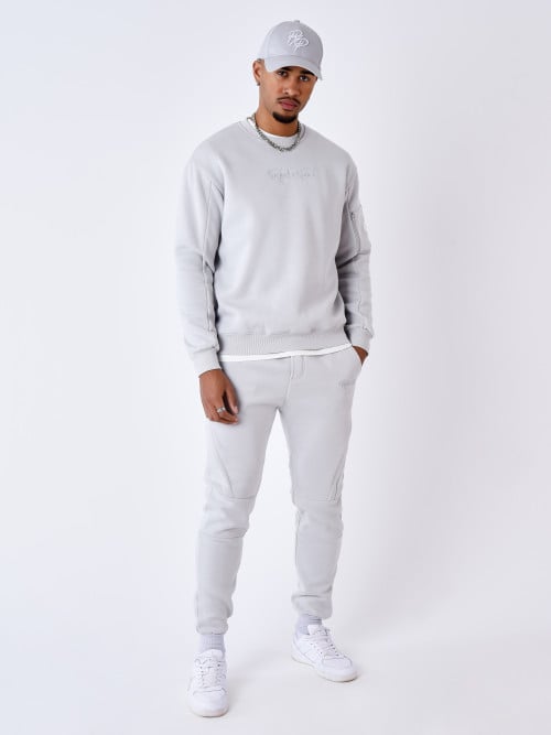 Technical round-neck sweatshirt - Light stone