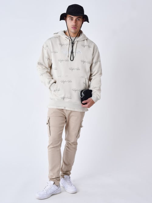 All-over signature printed hoodie - Greige