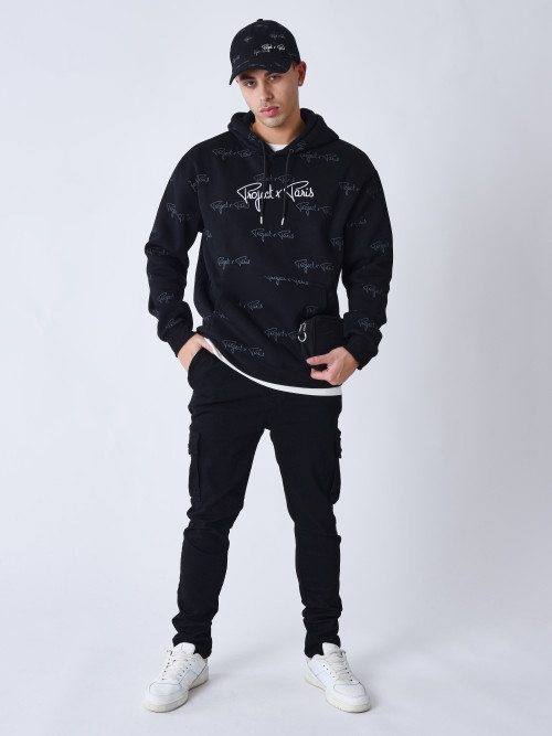 All-over signature printed hoodie - Black