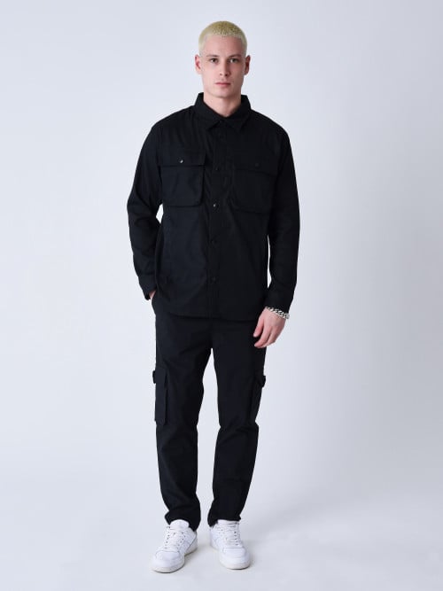 Basic overshirt with pockets - Black