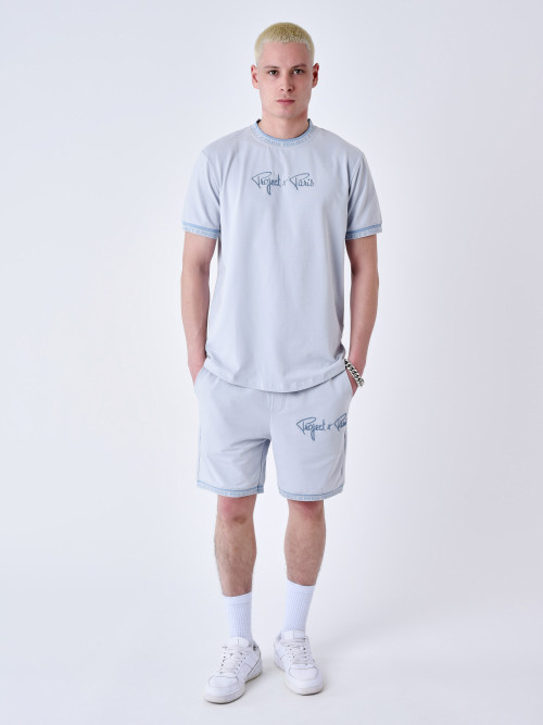 Shorts mit aufgesticktem Logo - Gletscherblau