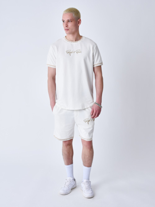 Pantaloncini con logo ricamato - Bianco sporco
