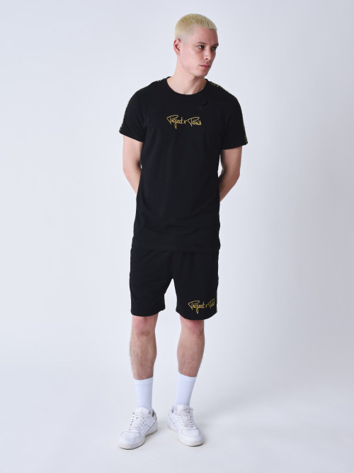 Classic tee shirt Embroidered shoulder stripes - Black