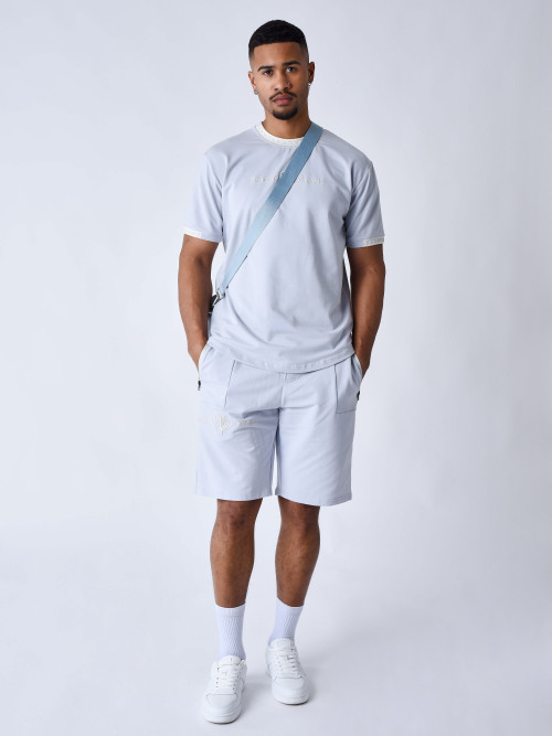 Einfarbige Shorts mit Logo-Streifen - Gletscherblau