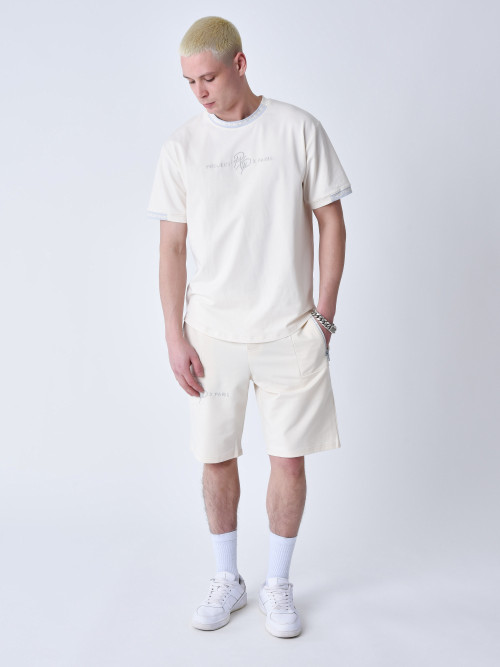 Plain shorts with logo stripe - Chalk