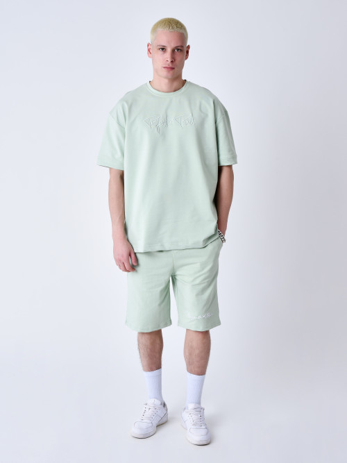 Essentials camiseta clásica con logo bordado completo - Verde agua