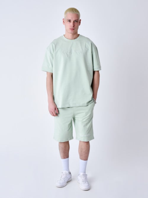 Essentials classic full logo embroidery tee shirt - Water green
