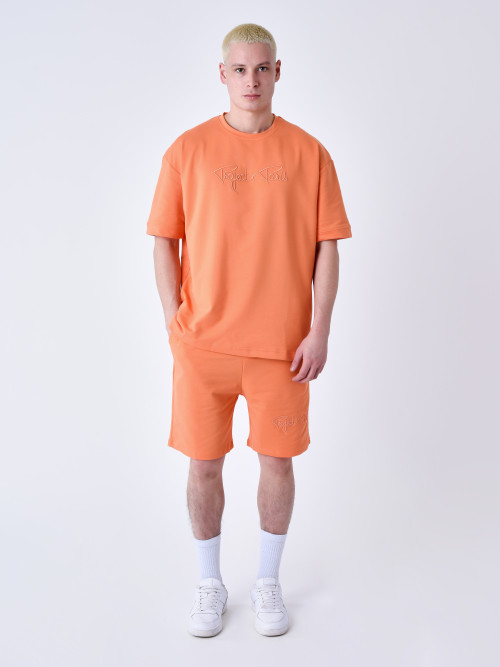 Essentials camiseta clásica con logo bordado completo - Naranja