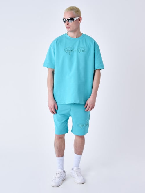 Essentials classic full logo embroidery tee shirt - Turquoise