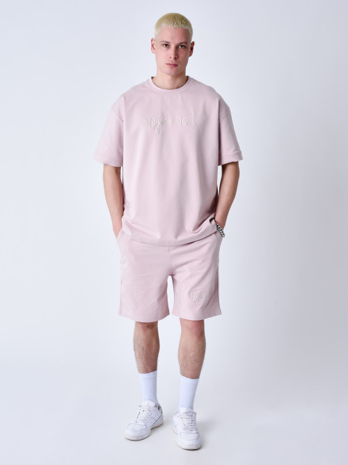 Essentials classic full logo embroidery tee shirt - Powder pink