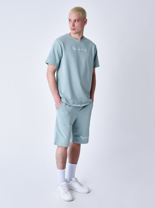 Pantalones cortos clásicos bordados - Verde azulado