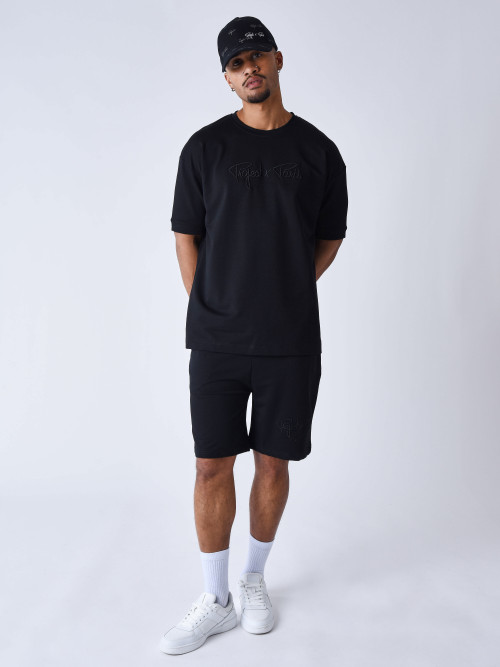 Essentials camiseta clásica con logo bordado completo - Negro