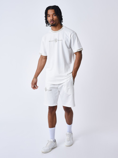 Einfarbiges T-Shirt mit Logo-Streifen - Gebrochenes Weiß